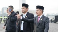 Ketua DPRD Kaltim Hasanuddin Mas’ud dan Ketua DPRD Samarinda Helmi Abdullah saat menghadiri pelantikan kepala daerah di Jakarta pada Kamis 20 Februari 2025